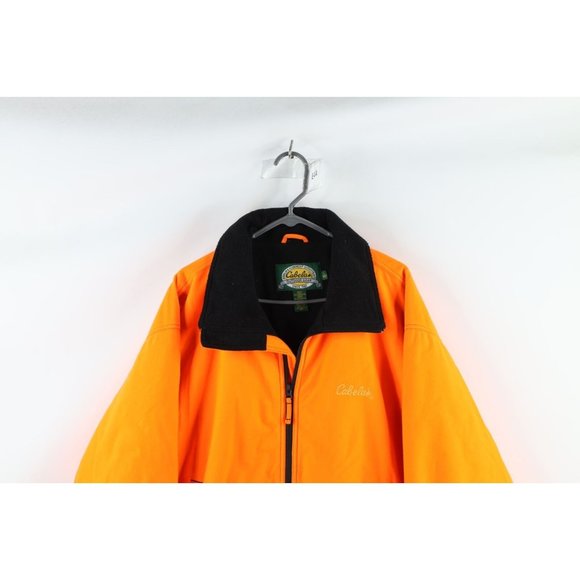 Vintage Cabelas Large Spell Out Soft Cloth Hunting Bomber Jacket Blaze Orange - Picture 2 of 14